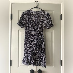 Navy Blue Floral Tie Wrap Dress